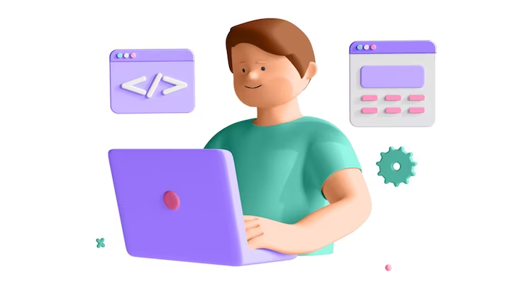3D Illustration of Developer with Laptop