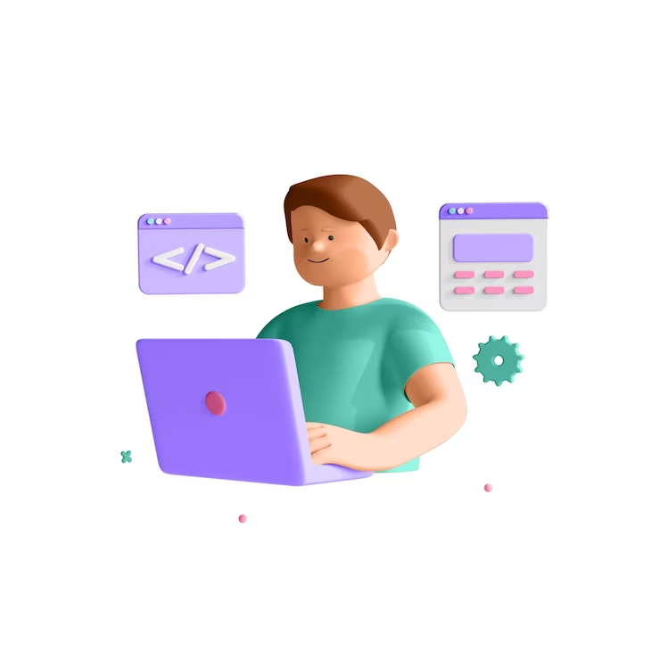3D Illustration of Developer with Laptop