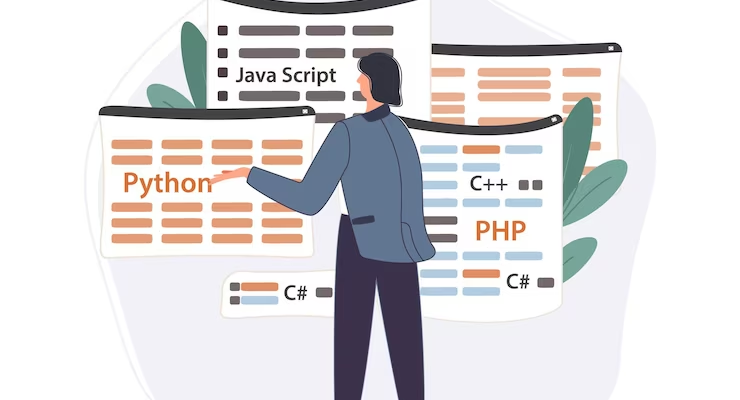 Illustration of Programmer Working on Python etc