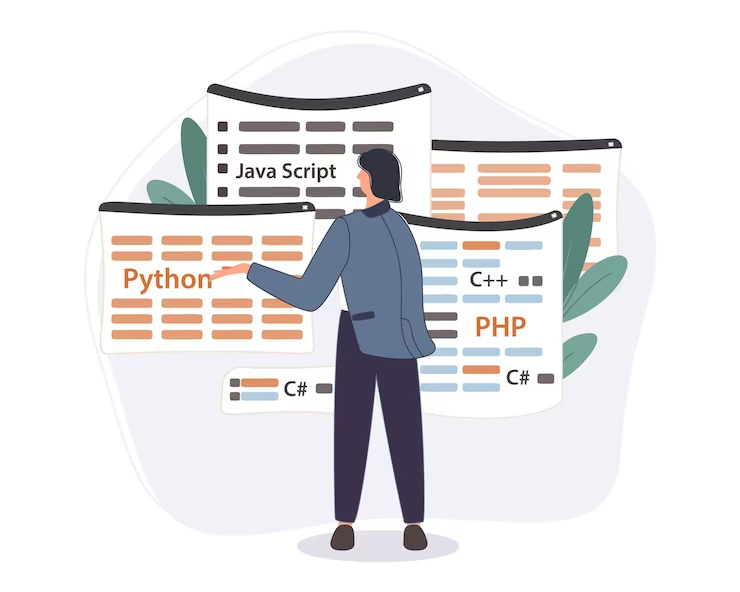 Illustration of Programmer Working on Python etc