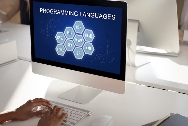 Programming Languages at Screen of Developer`s Laptop