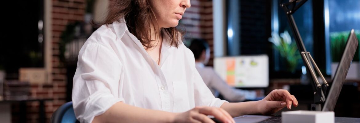 A woman works in an office